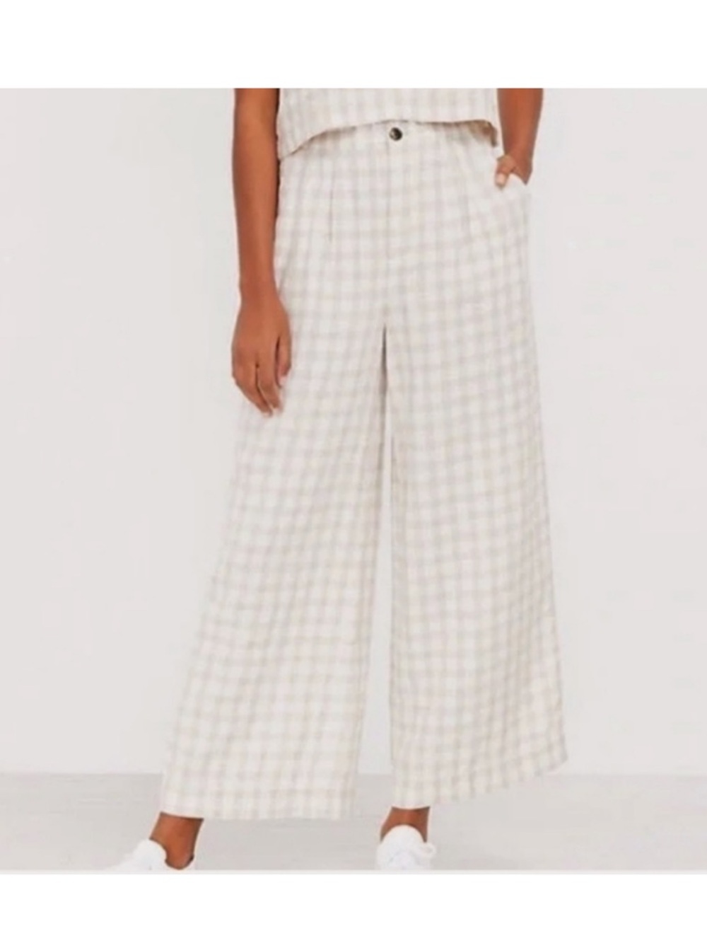 Lou & Grey 100% Linen Gingham High Rise Wide Leg Pants Size Large